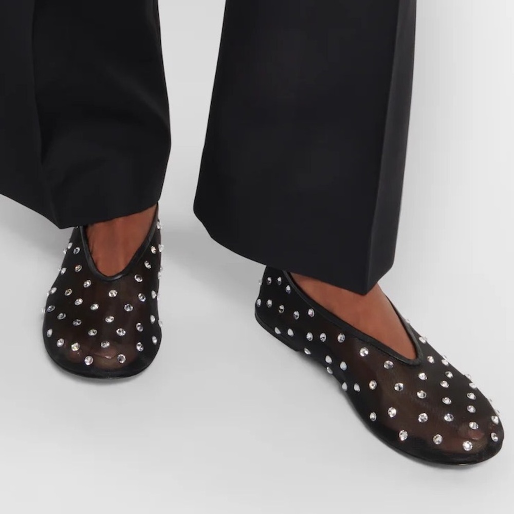 Khaite Marcy Flats in Black Mesh with Crystals